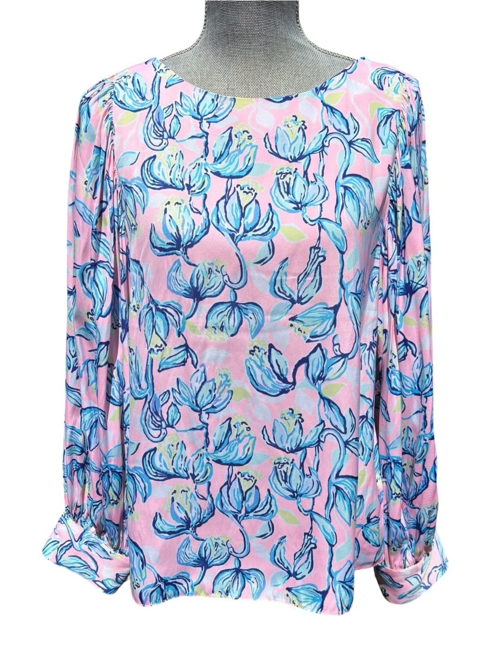 Lilly Pulitzer Pink, Blue & Yellow Abstract Floral Top Vacation Resort Coastal